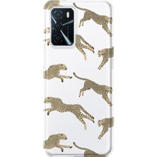LOTUS GOLD Oppo A16/A55 Uyumlu Leopar Desenli Şeffaf Telefon Kılıfı