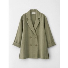 Juuuj Açık Haki Kruvaze Yaka Uzun Kollu Oversize Kesim Düğme Detaylı Geniş Form Blazer Ceket
