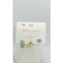 Nd Jewelry Mira Turkuaz 3'lü Küpe Seti