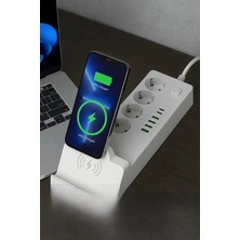 Meks Akım Korumalı Kablosuz Şarjlı Masaüstü Priz | 4 Priz, 4 Usb, 2 Type-C