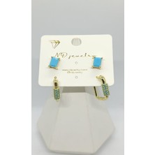 Nd Jewelry Siena Turkuaz Geometrik 4'lü Küpe Seti