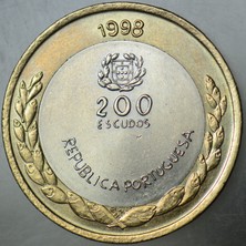 Banknoting Portekiz 200 Eskudo 1998 Hatıra-Expo 98. Balık Temalı Bimetal. Çil.