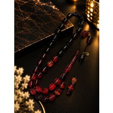 Linea Craft Lineacraft Ayhan Turan Imzalı El Boy Kapsül Kırmızı-Siyah Sıkma Kehribar Tesbih (7X10 Mm)