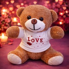 Pileli Store Love Baskılı Tişörtlü Kahverengi Ayıcık