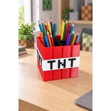 Neo Gift Okula Dönüş Minecraft Tnt Masa Üstü Kalemlik, 4 Bölmeli Kalemlik, Kırmızı Minecraft Masa Kalemliği