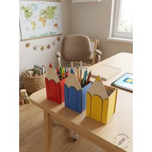 Woodenzoo Ahşap Çocuklar Için Masaüstü Kalemlik Kalem Kutusu 3'lü Set