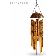 Mersi Shop Coconut Bambu Rüzgar Çanı 50 cm Dekoratif Ahşap Asma Balkon Bahçe Süsü