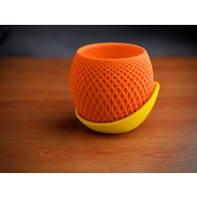 Uravas Store 3D Baskı Küre Saksı - Kafes Dokulu Iki Parçalı Dekoratif Saksı - Turuncu-Sarı