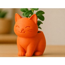 Uravas Store 3D Baskı Sevimli Kedi Saksı - Figürlü Sukulent Saksısı-Turuncu