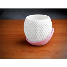 Uravas Store 3D Baskı Küre Saksı - Kafes Dokulu Iki Parçalı Dekoratif Saksı - Beyaz-Pembe
