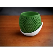 Uravas Store 3D Baskı Küre Saksı - Kafes Dokulu Iki Parçalı Dekoratif Saksı - Yeşil-Beyaz