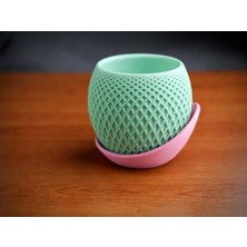 Uravas Store 3D Baskı Küre Saksı - Kafes Dokulu Iki Parçalı Dekoratif Saksı - Mint-Pembe