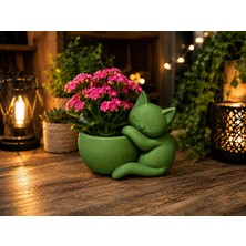 Uravas Store 3D Baskı Sarılan Kedi Saksı - Sevimli Dekoratif Saksı - Yeşil