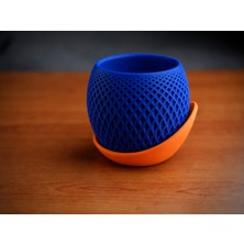 Uravas Store 3D Baskı Küre Saksı - Kafes Dokulu Iki Parçalı Dekoratif Saksı - Mavi-Turuncu