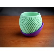 Uravas Store 3D Baskı Küre Saksı - Kafes Dokulu Iki Parçalı Dekoratif Saksı - Mint-Mor