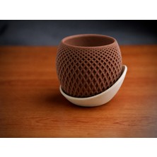 Uravas Store 3D Baskı Küre Saksı - Kafes Dokulu Iki Parçalı Dekoratif Saksı - Kahverengi-Bej