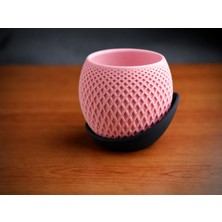 Uravas Store 3D Baskı Küre Saksı - Kafes Dokulu Iki Parçalı Dekoratif Saksı - Pembe-Siyah