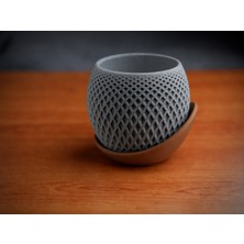 Uravas Store 3D Baskı Küre Saksı - Kafes Dokulu Iki Parçalı Dekoratif Saksı - Gri-Kahverengi