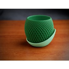 Uravas Store 3D Baskı Küre Saksı - Kafes Dokulu Iki Parçalı Dekoratif Saksı - Yeşil-Mint