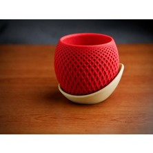 Uravas Store 3D Baskı Küre Saksı - Kafes Dokulu Iki Parçalı Dekoratif Saksı - Kırmızı-Bej