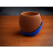 Uravas Store 3D Baskı Küre Saksı - Kafes Dokulu Iki Parçalı Dekoratif Saksı - Kahverengi-Mavi