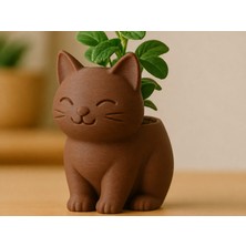 Uravas Store 3D Baskı Sevimli Kedi Saksı - Figürlü Sukulent Saksısı-Kahverengi