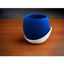 Uravas Store 3D Baskı Küre Saksı - Kafes Dokulu Iki Parçalı Dekoratif Saksı - Mavi-Beyaz