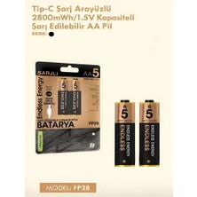 Uravas Store Type-C Şarjlı 2800MWH 1.5V Şarj Edilebilir 2’li Aa5 Kalın Pil - Lityum Iyon Batarya