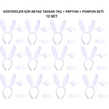 Shopwave Beyaz Tavşan Kostüm Seti – Taç, Papyon, Kuyruk (12’li Paket) (5047)