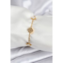Kyops 316L Çelik Gold Renk Beyaz ve Zirkon Taşlı Baby Boy Yonca Kadın Bileklik - Lisinya