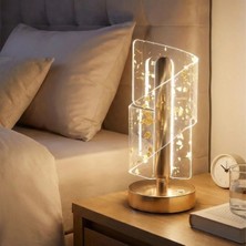 Uravas Store Çapraz Kavisli Kristal Altın Toz Model LED Masa Lambası – Gold Gövdeli, Dokunmatik, 3 Kademe Işık Ayarlı Şarjlı Dekoratif Lamba