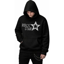 Fuddy Moda Unisex Oversize Rock Star Baskılı Kapüşonlu Sweatshirt