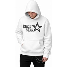 Fuddy Moda Unisex Oversize Rock Star Baskılı Kapüşonlu Sweatshirt