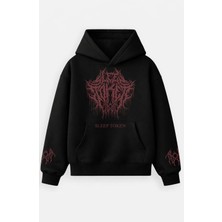 Fuddy Moda Unisex Oversize Rock Band Sleep Street Style Kol Baskılı Kapüşonlu Sweatshirt