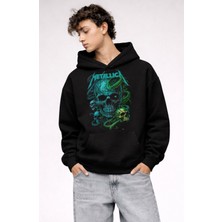 Fuddy Moda Unisex Oversize Rock Band Metallica Skulls Baskılı Kapüşonlu Sweatshirt
