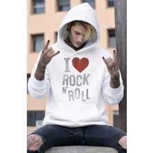 Fuddy Moda Unisex Oversize I Love Rock And Roll Baskılı Kapüşonlu Sweatshirt