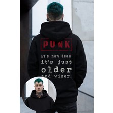 Fuddy Moda Unisex Punk Is Not Dead Sırt Baskılı Kapüşonlu Sweatshirt, Oversize Rock Music Temalı Hoodie
