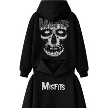 Fuddy Moda Unisex Misfits Sırt Baskılı Kapüşonlu Sweatshirt, Oversize Rock Band Temalı Hoodie