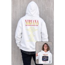 Fuddy Moda Unisex Nirvana Unplugged In New York Sırt Baskılı Kapüşonlu Sweatshirt, Oversize Rock Band Hoodie