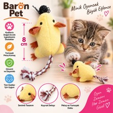 Baron Pet Kedi Oyuncağı Peluş Civciv 8 cm Örgü Halat Kuyruklu Ponponlu Oyun Arkadaşı