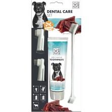 Baron Pet M-Pets Köpek Diş Macunu ve Fırça Seti Biftek Aromalı Çift Taraflı Fırça ve Parmak Fırçalı Ağız Bakım Seti