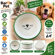 Baron Pet Kedi Köpek Seramik Mama ve Su Kabı 15 cm 700 ml Kaymaz Tabanlı Sevimli Desenli - Yeşil