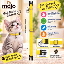 Baron Pet Kedi Boyun Tasması Kalp Charm Detaylı Ayarlanabilir Güvenlik Tokalı - Sarı