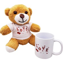Pileli Store Love Baskılı Kahverengi Ayıcık ve Kupa Hediye Seti