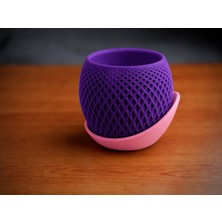 Renas Store 3D Baskı Küre Saksı - Kafes Dokulu Iki Parçalı Dekoratif Saksı - Mor-Pembe