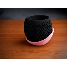 Renas Store 3D Baskı Küre Saksı - Kafes Dokulu Iki Parçalı Dekoratif Saksı - Siyah-Pembe