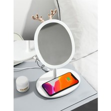 Renas Store PM-7420 Geyik Tasarımlı LED Işıklı Takı Tepsili Beyaz Aydınlatmalı Makyaj Aynası