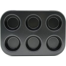 Renas Store 6 Gözlü Metal - Siyah Düz Muffin - Kek Kalıp (5047)