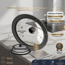 Elkay Home 18/20/22 cm Uyumlu Cam Tencere&tava Kapağı Kademeli Silikon Kenarlı (1ADET)