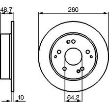 Bosch 0986479225 Arka Fren Diski (Dolu Tip) Honda Civic 1,6l D16V1 Hatcback (Ep2 Kasa) 01-05 / Civic Type-R 2,0l K20A2 (Ep3 Kasa) 01-05 (260 Çap x 5 Bijon) - 42510S5TE00